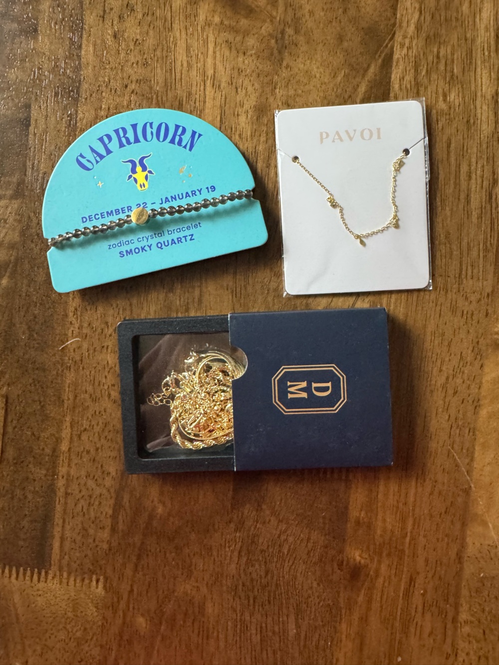Capricorn Inspired Jewelry Bundle- Smoky Quartz Bracelet + Gold Tone Necklaces